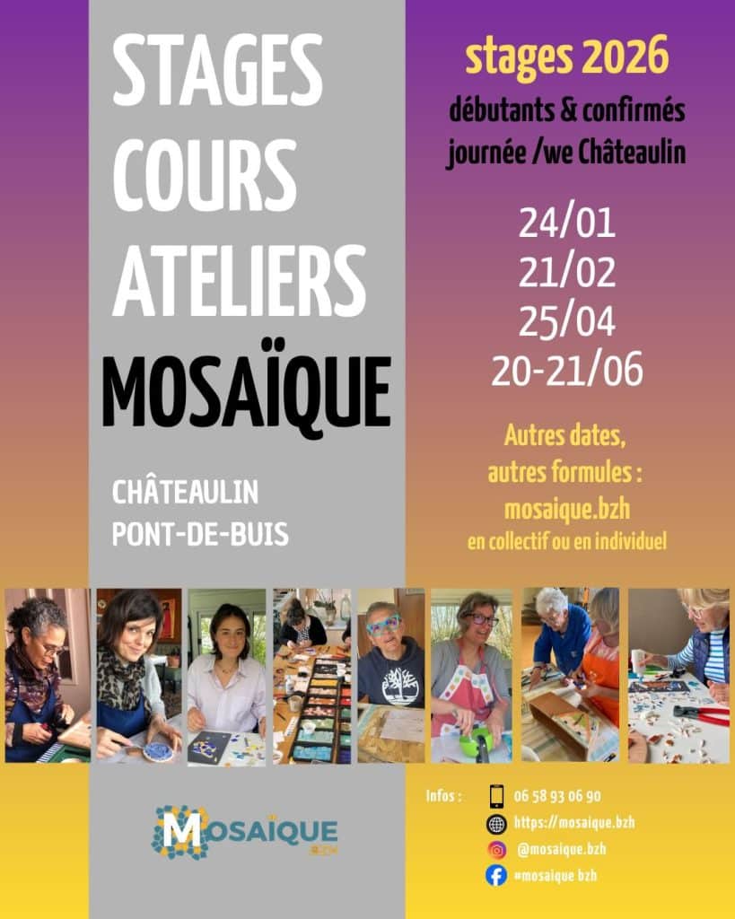 flyer dates stages, cours, ateliers mosaique saison 2026