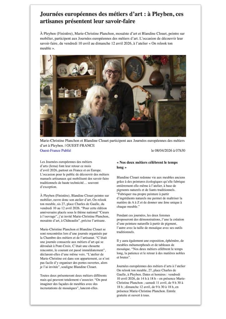 Article Ouest-France, mosaique.bzh&mdash;Jema 2026-